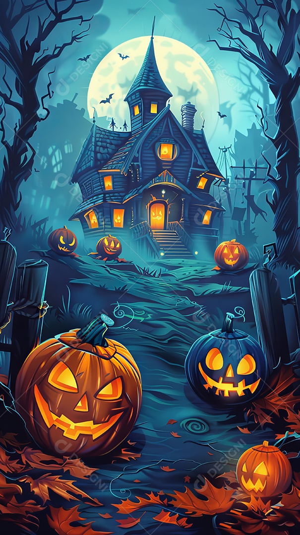 Cenário de halloween com Abóboras sinistras