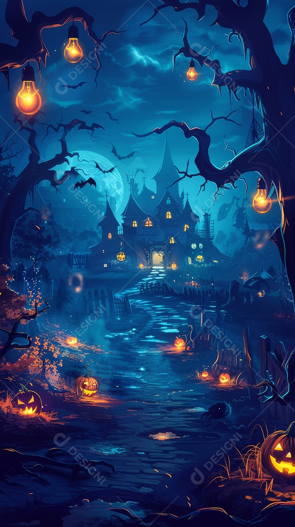 Cenário de halloween com Abóboras sinistras