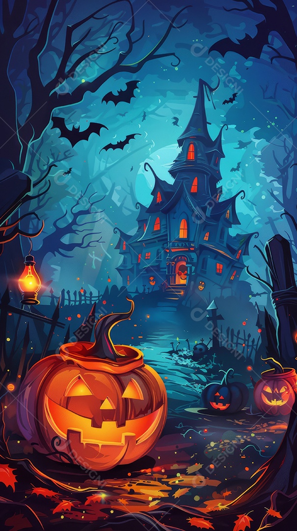 Cenário de halloween com Abóboras sinistras