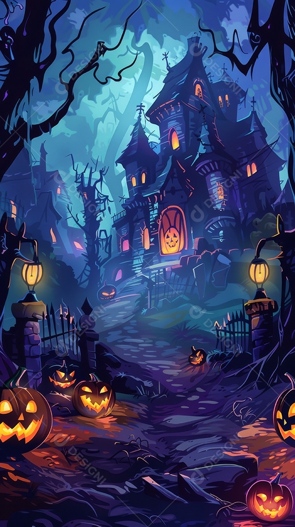 Cenário de halloween com Abóboras sinistras