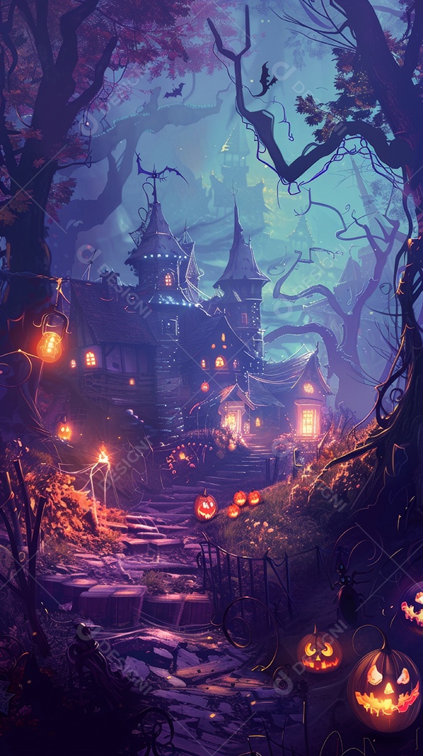 Cenário de halloween com Abóboras sinistras