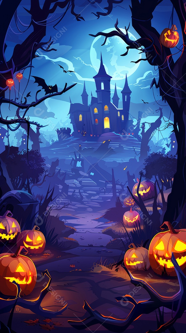 Cenário de halloween com Abóboras sinistras