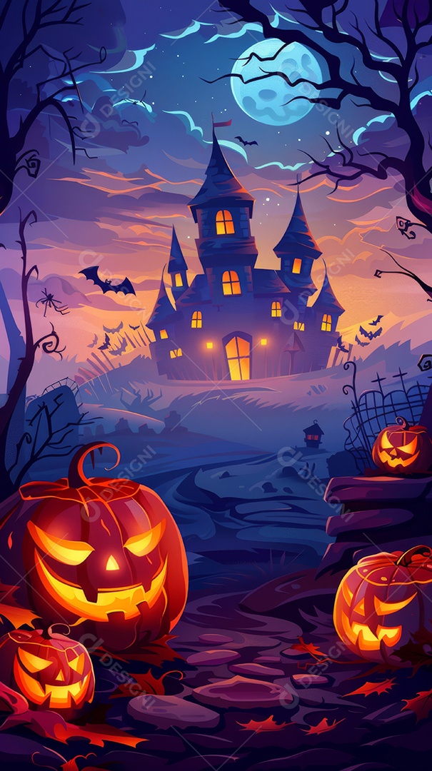 Cenário de halloween com Abóboras sinistras