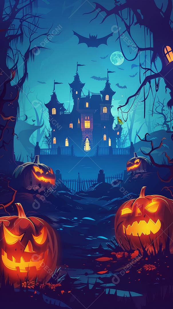 Cenário de halloween com Abóboras sinistras