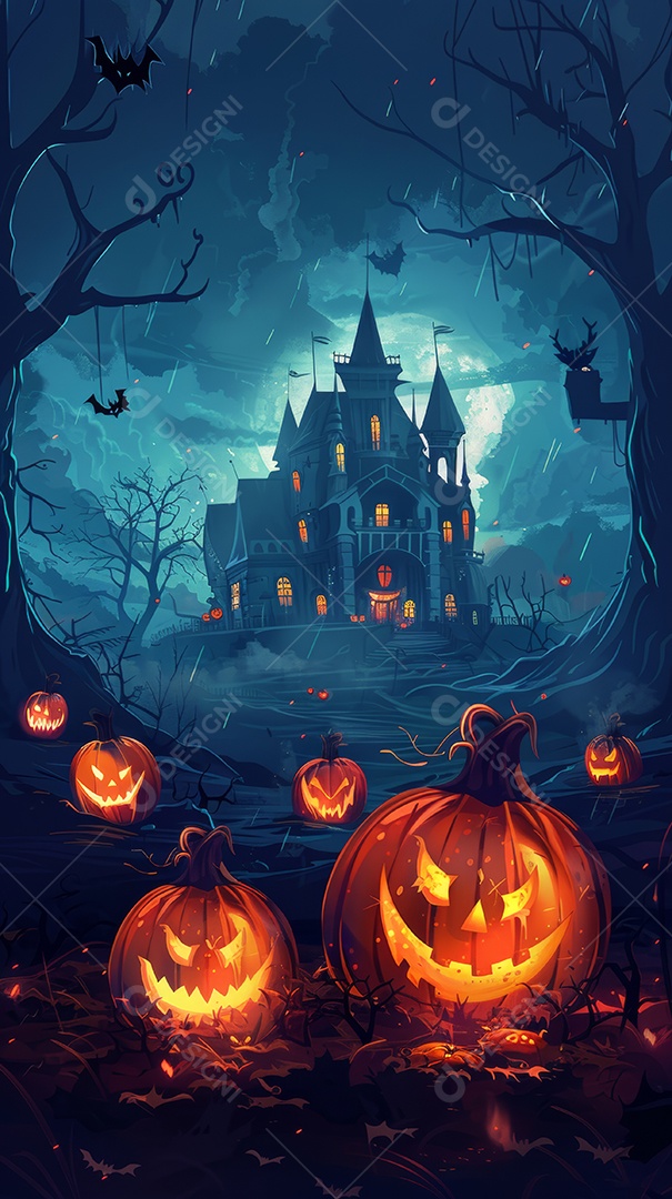 Cenário de halloween com Abóboras sinistras