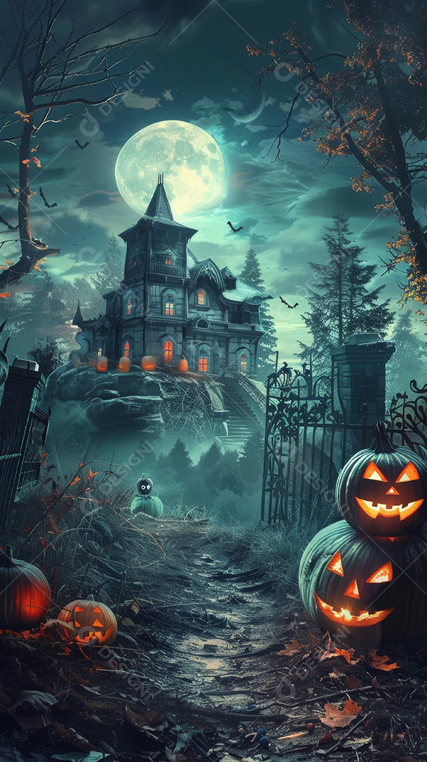 Cenário de halloween com Abóboras sinistras