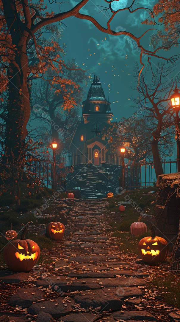 Cenário de halloween com Abóboras sinistras