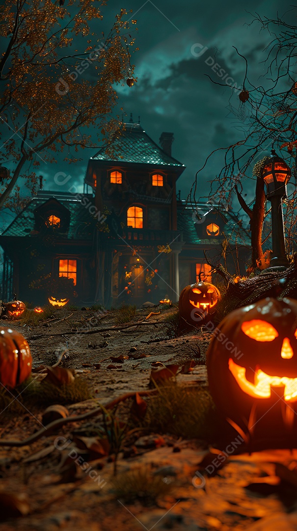 Cenário de halloween com Abóboras sinistras