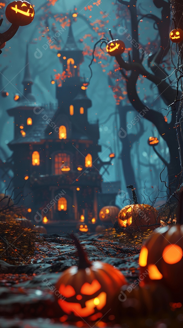 Cenário de halloween com Abóboras sinistras