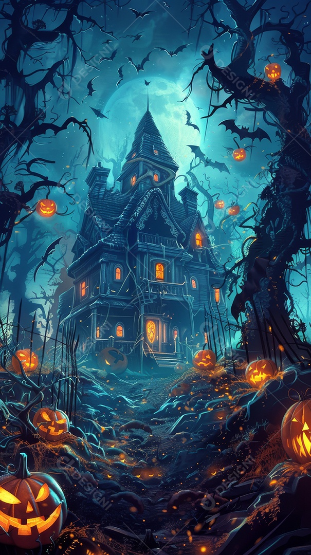 Cenário de halloween com Abóboras sinistras