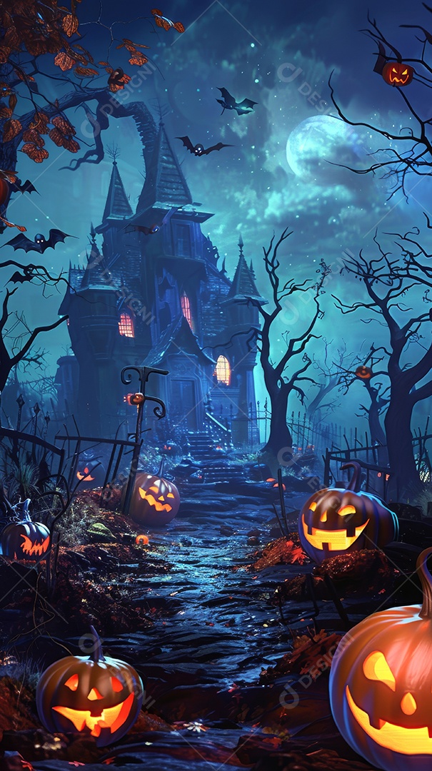 Cenário de halloween com Abóboras sinistras