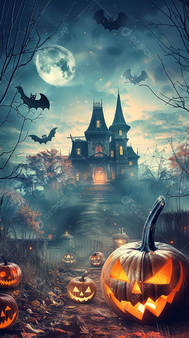 Cenário de halloween com Abóboras sinistras