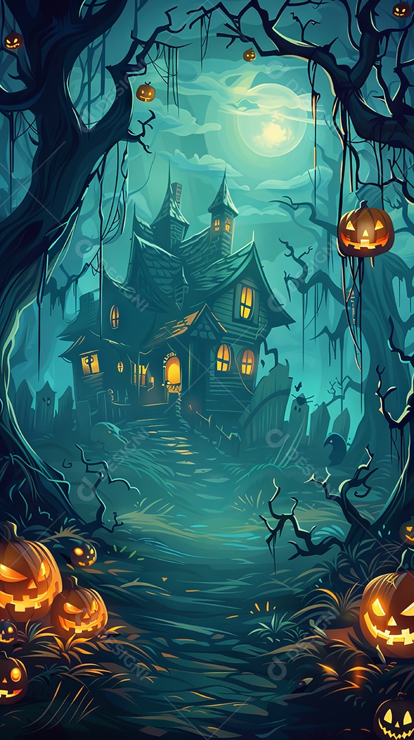 Cenário de halloween com Abóboras sinistras