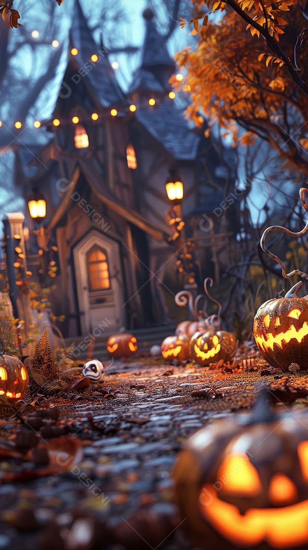 Cenário de halloween com Abóboras sinistras