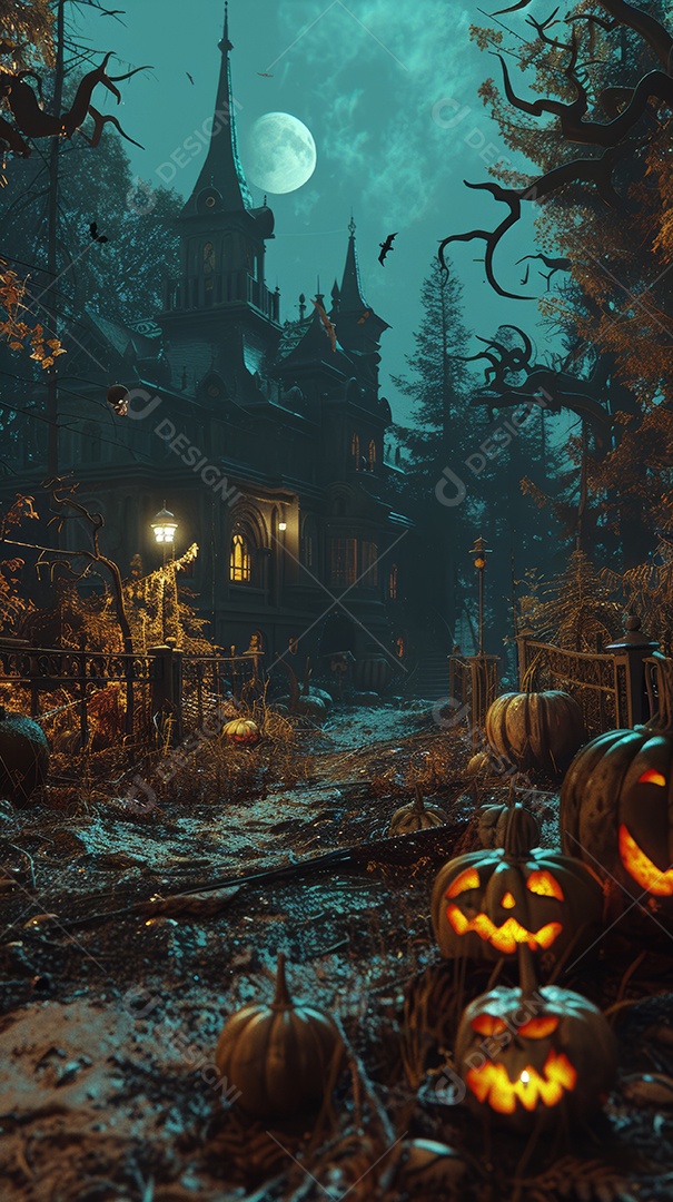 Cenário de halloween com Abóboras sinistras