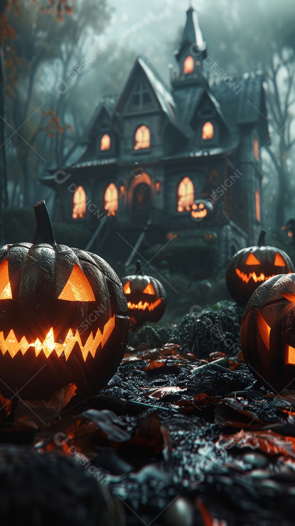 Cenário de halloween com Abóboras sinistras