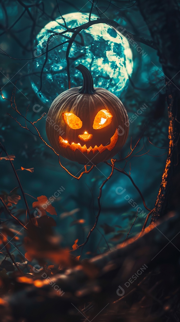 Cenário de halloween com Abóboras sinistras