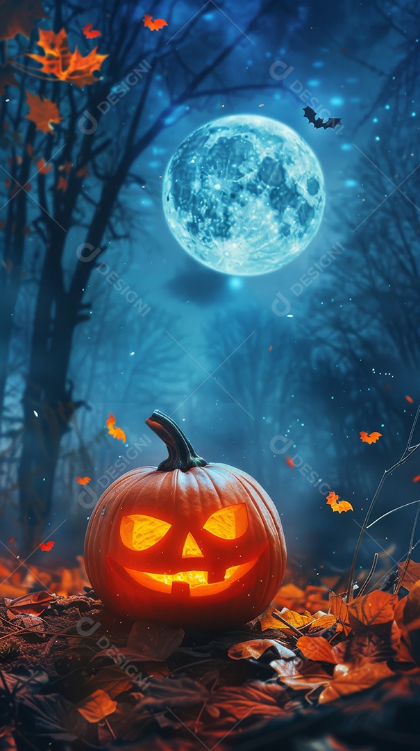 Cenário de halloween com Abóboras sinistras