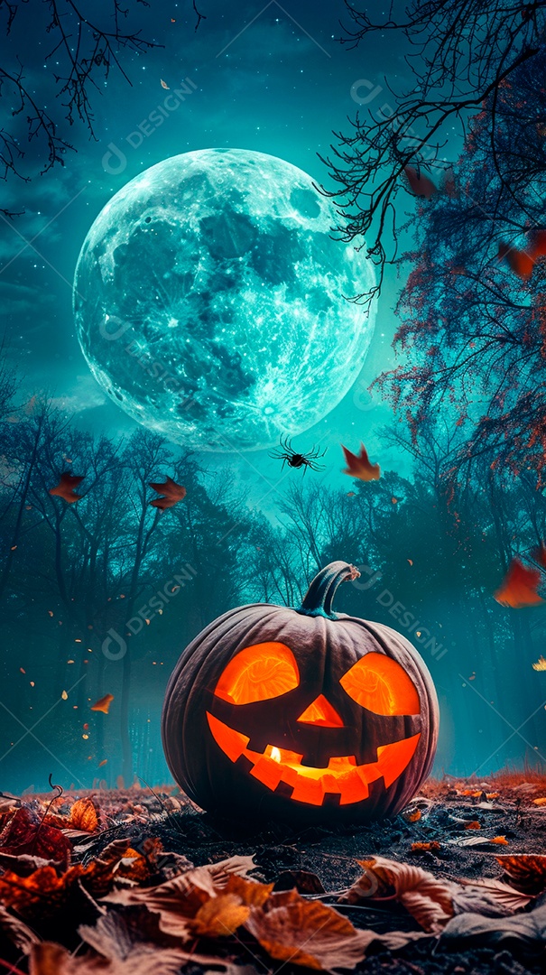 Cenário de halloween com Abóboras sinistras