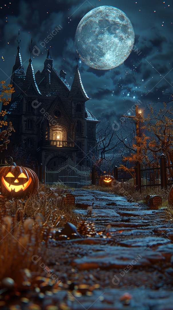 Cenário de halloween com Abóboras sinistras