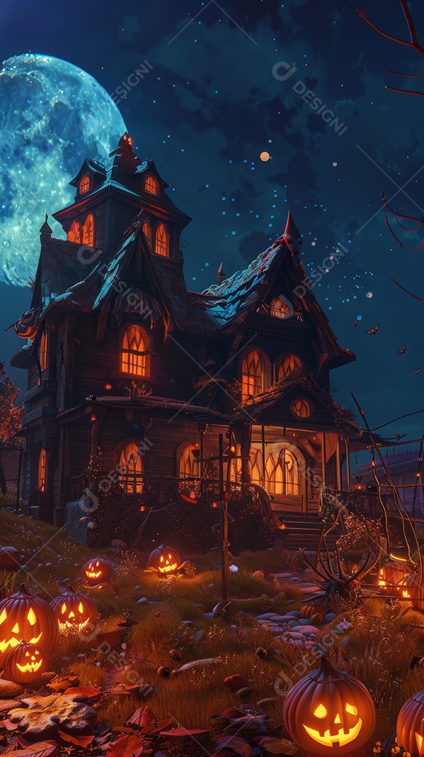 Cenário de halloween com Abóboras sinistras