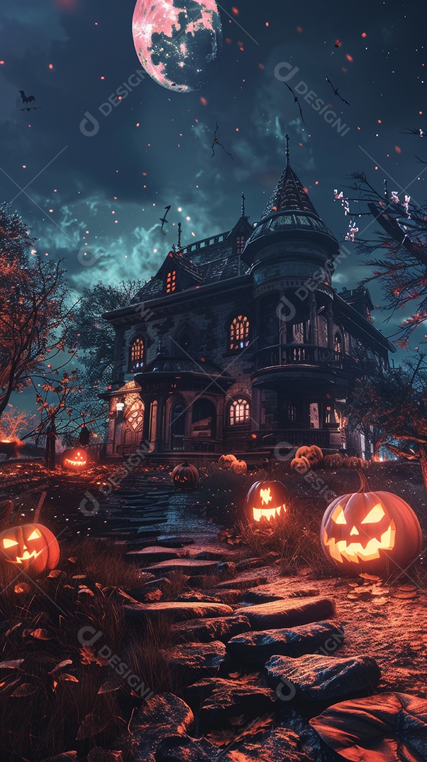 Cenário de halloween com Abóboras sinistras