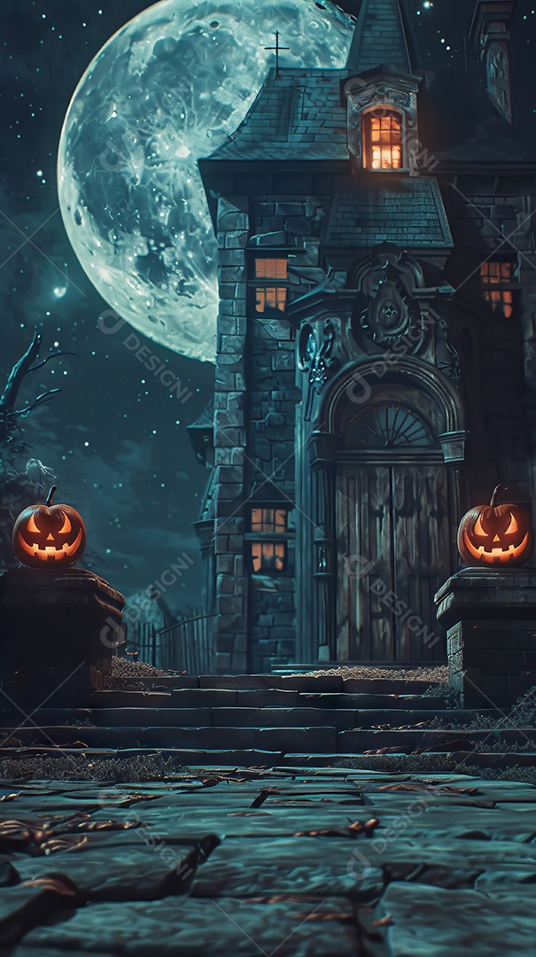 Cenário de halloween com Abóboras sinistras