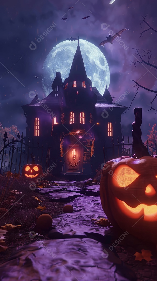 Cenário de halloween com Abóboras sinistras