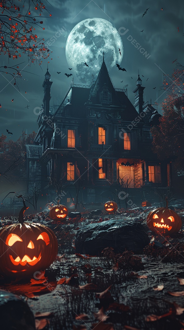 Cenário de halloween com Abóboras sinistras