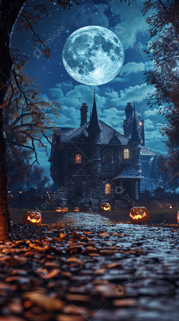 Cenário de halloween com Abóboras sinistras