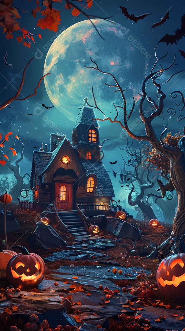 Cenário de halloween com Abóboras sinistras