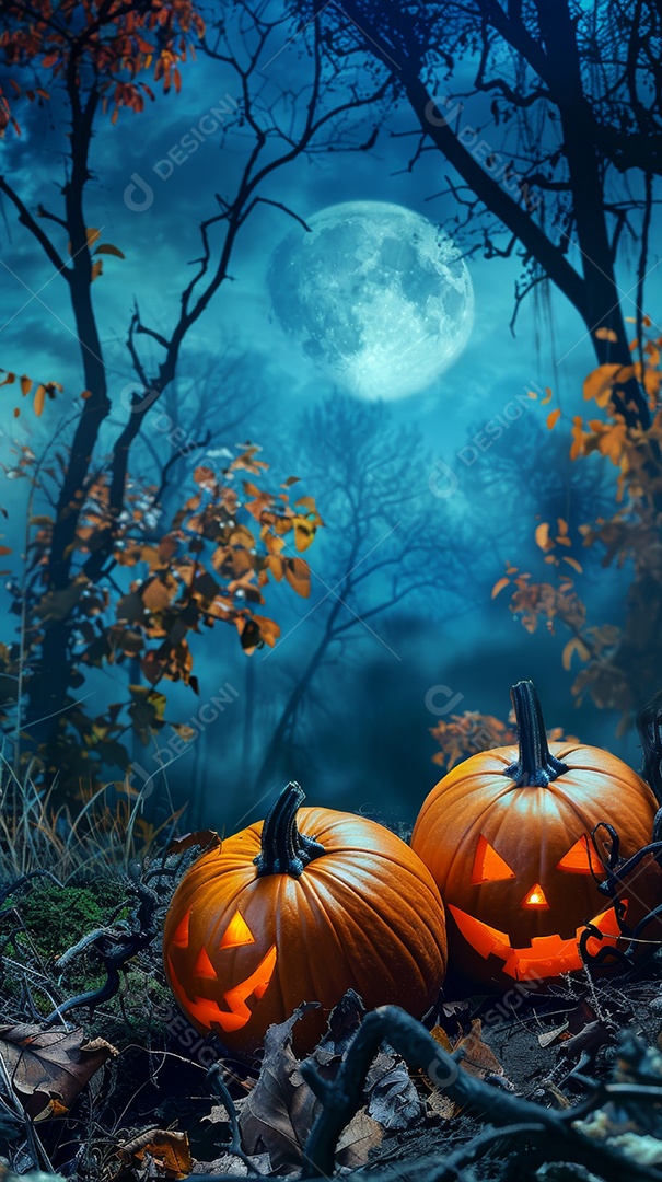 Cenário de halloween com Abóboras sinistras