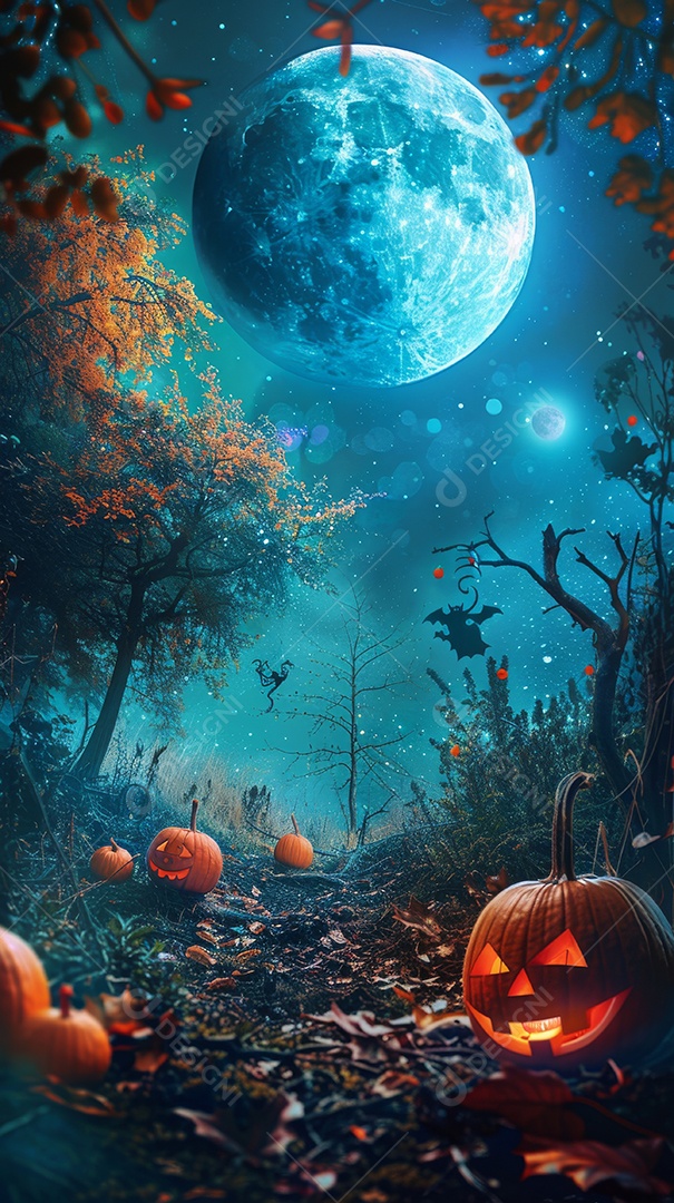 Cenário de halloween com Abóboras sinistras