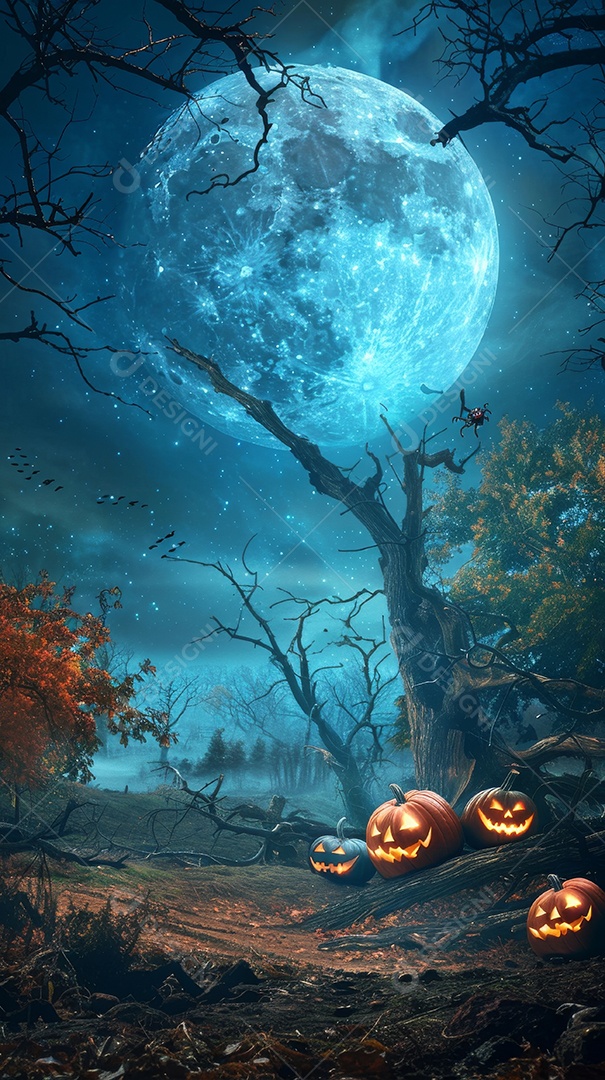 Cenário de halloween com Abóboras sinistras