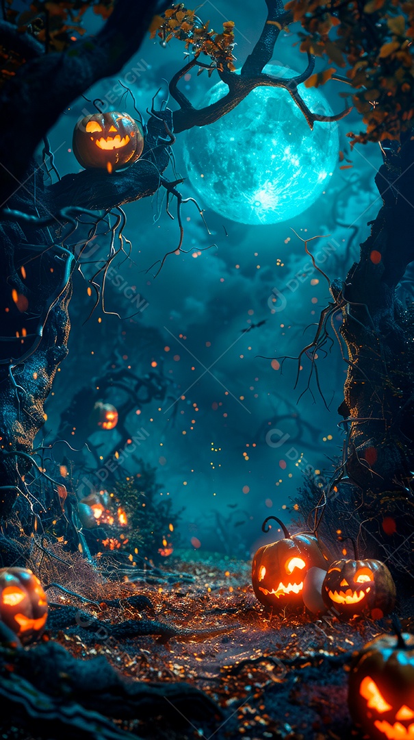 Cenário de halloween com Abóboras sinistras