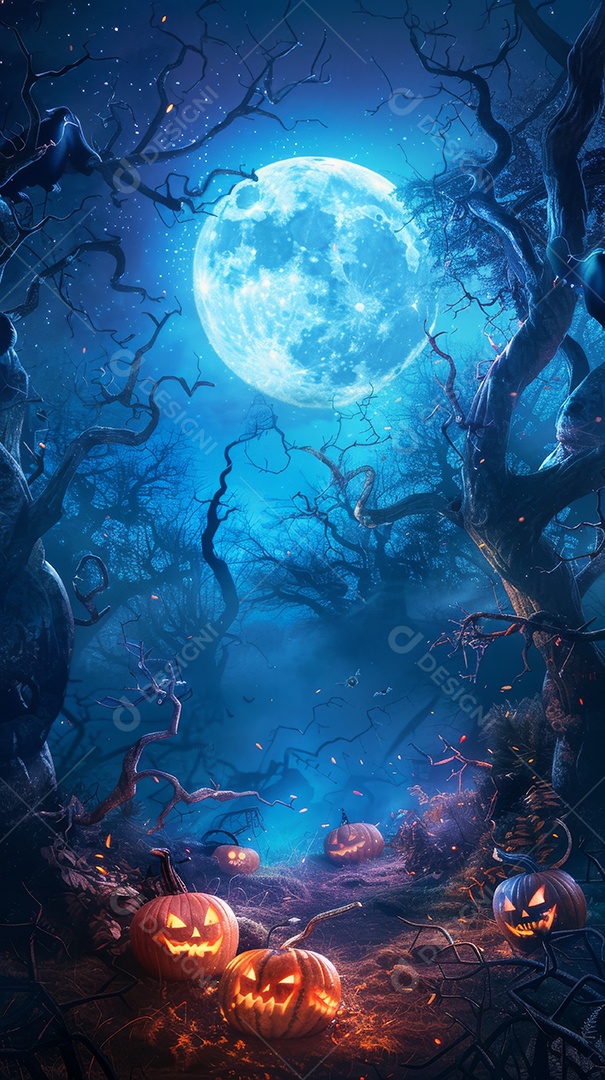 Cenário de halloween com Abóboras sinistras