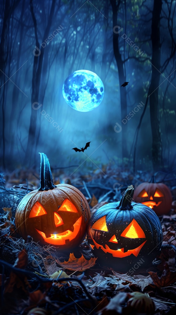 Cenário de halloween com Abóboras sinistras