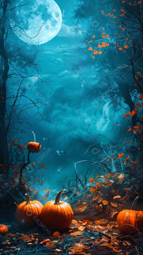 Cenário de halloween com Abóboras sinistras