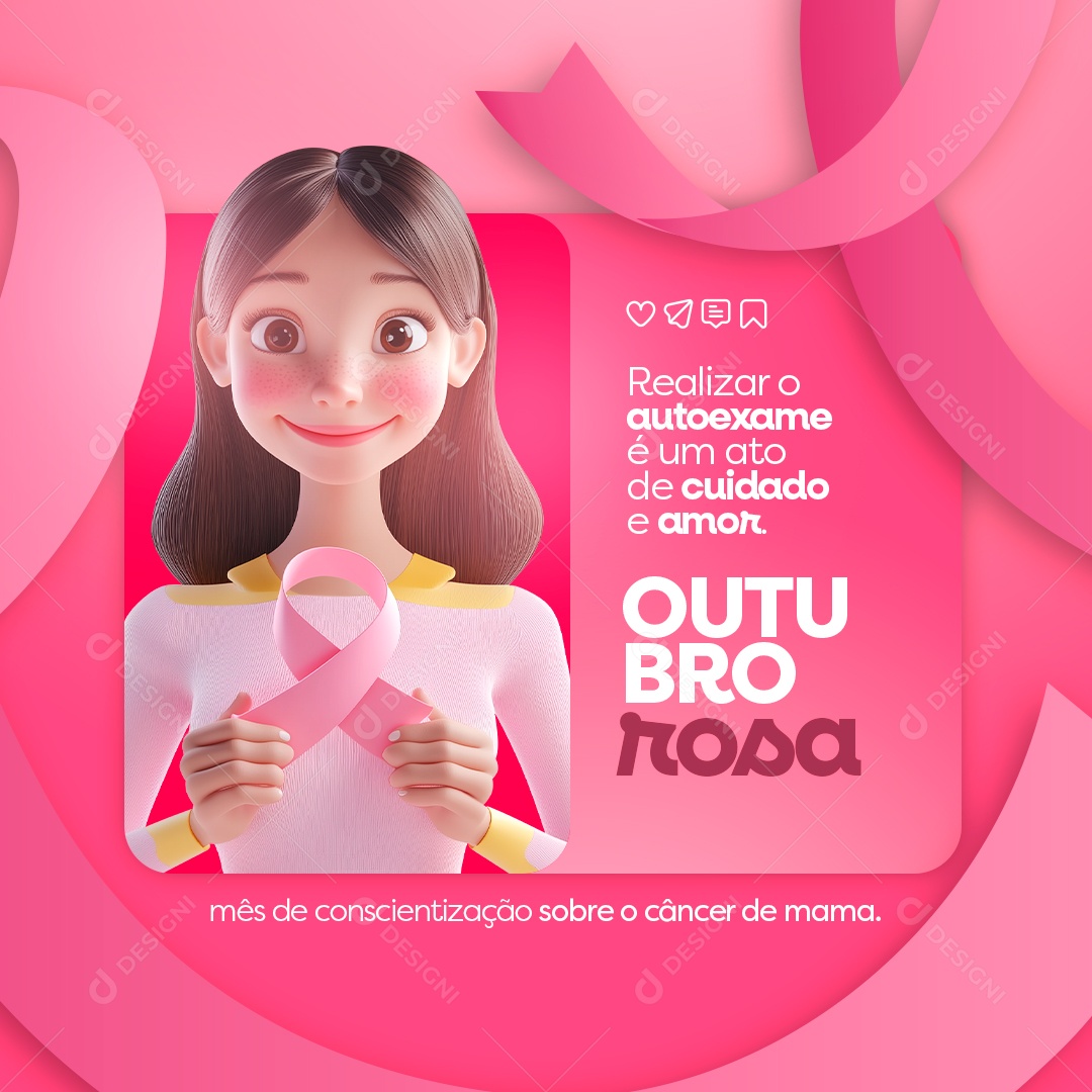 Outubro Rosa Mês de Conscientização Sobre o Câncer de Mama Social Media PSD Editável