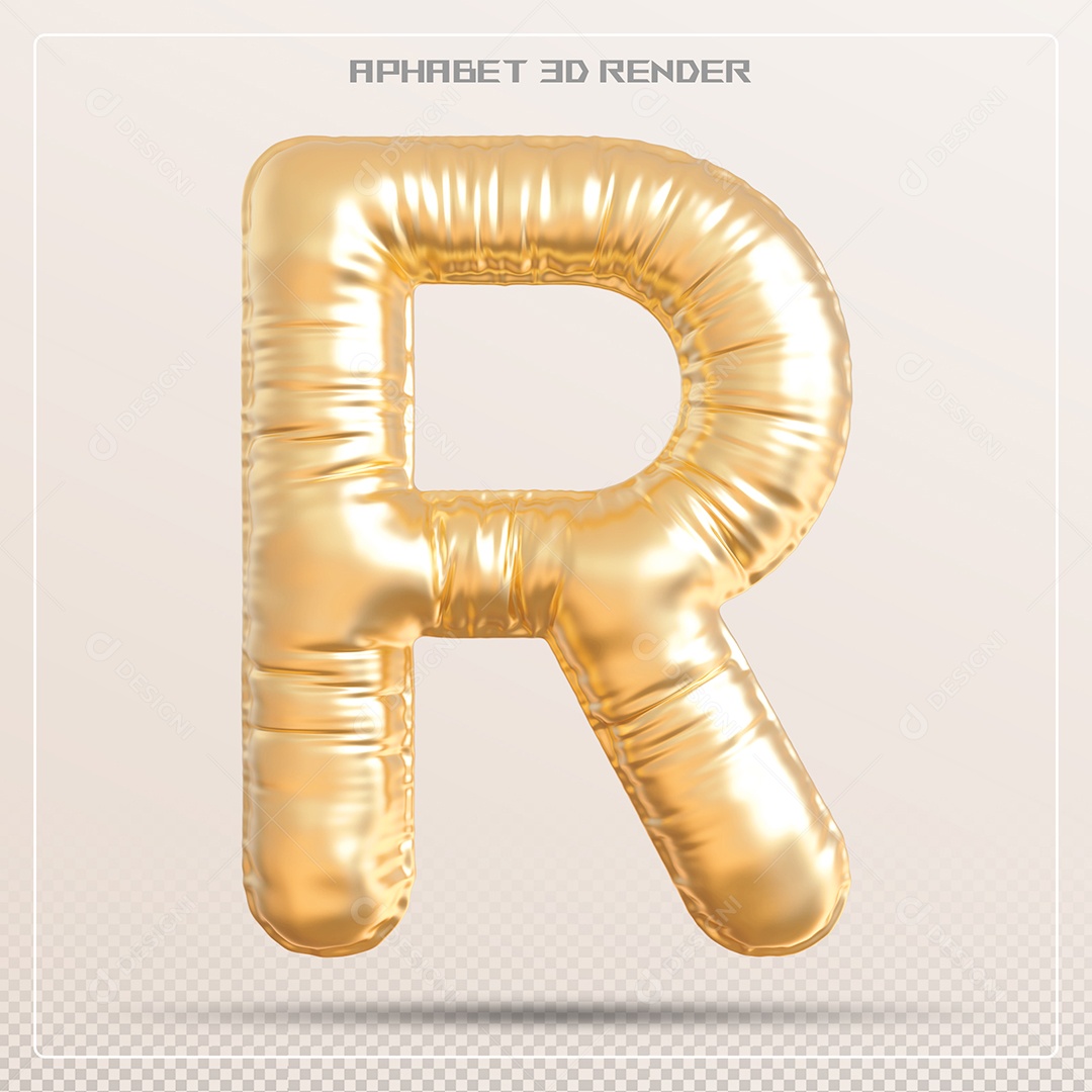 Balão Dourado Letra R Maiúscula Elemento 3D Para Composição PSD