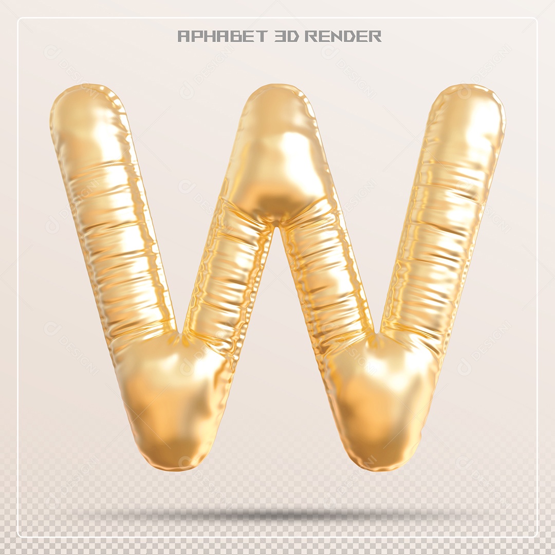 Balão Dourado Letra W Maiúscula Elemento 3D Para Composição PSD