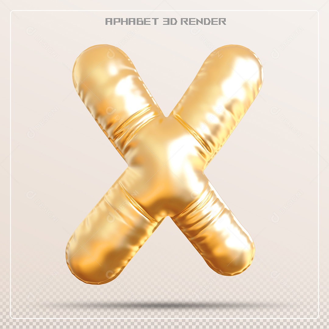 Balão Dourado Letra X Maiúscula Elemento 3D Para Composição PSD