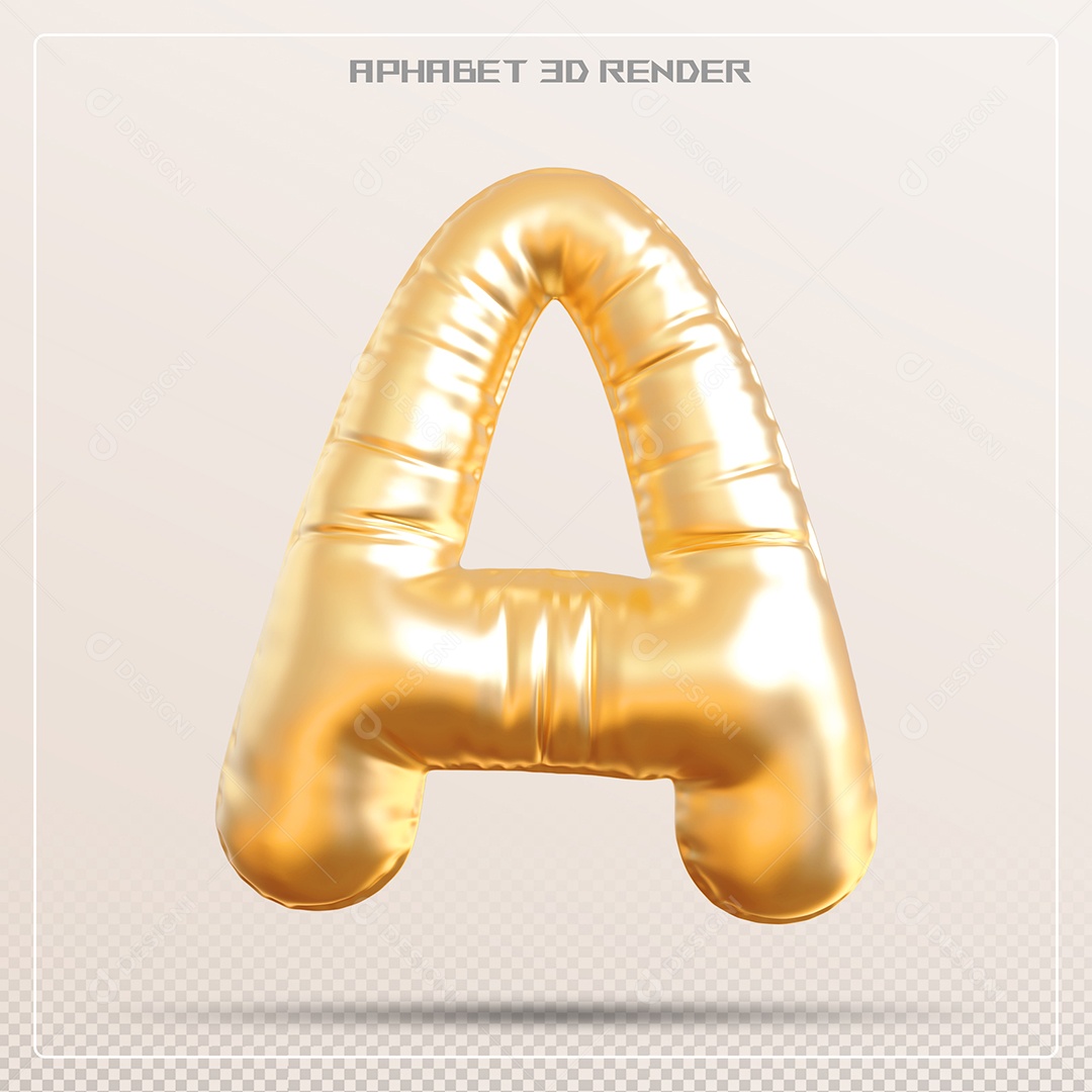 Balão Dourado Letra A Maiúscula Elemento 3D Para Composição PSD