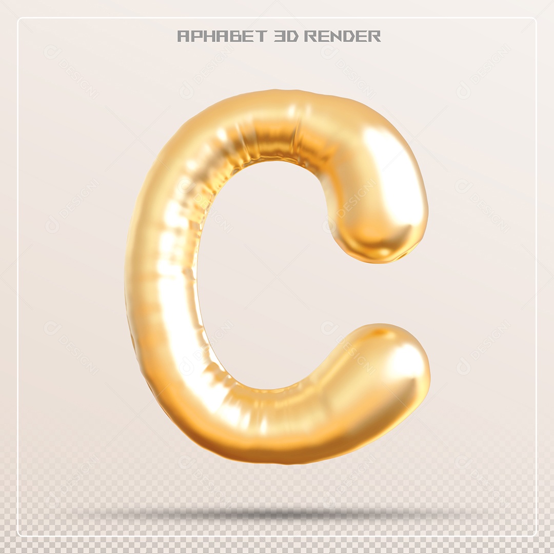 Balão Dourado Letra C Maiúscula Elemento 3D Para Composição PSD
