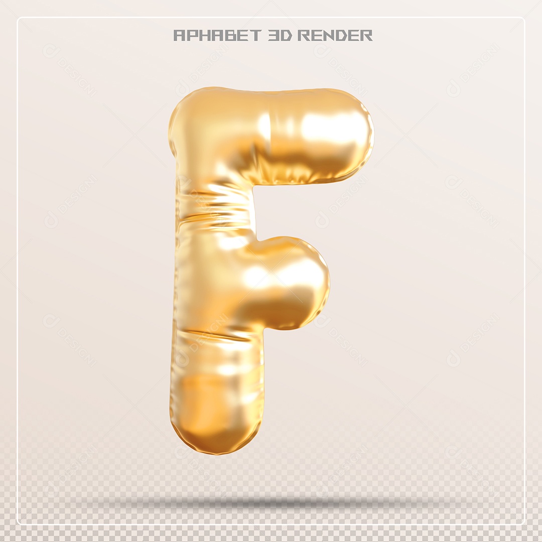 Balão Dourado Letra F Maiúscula Elemento 3D Para Composição PSD