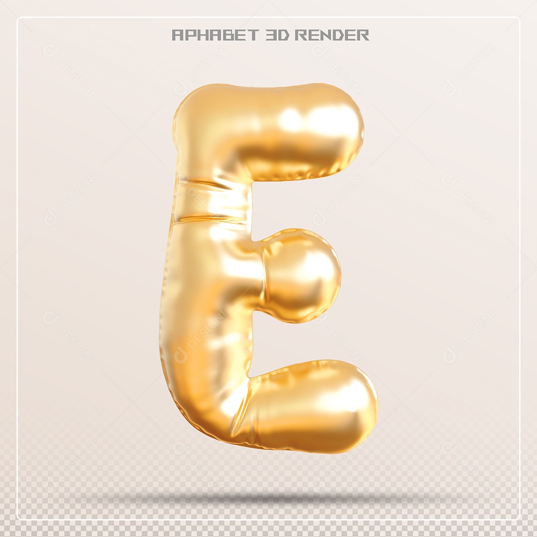 Balão Dourado Letra E Maiúscula Elemento 3D Para Composição PSD