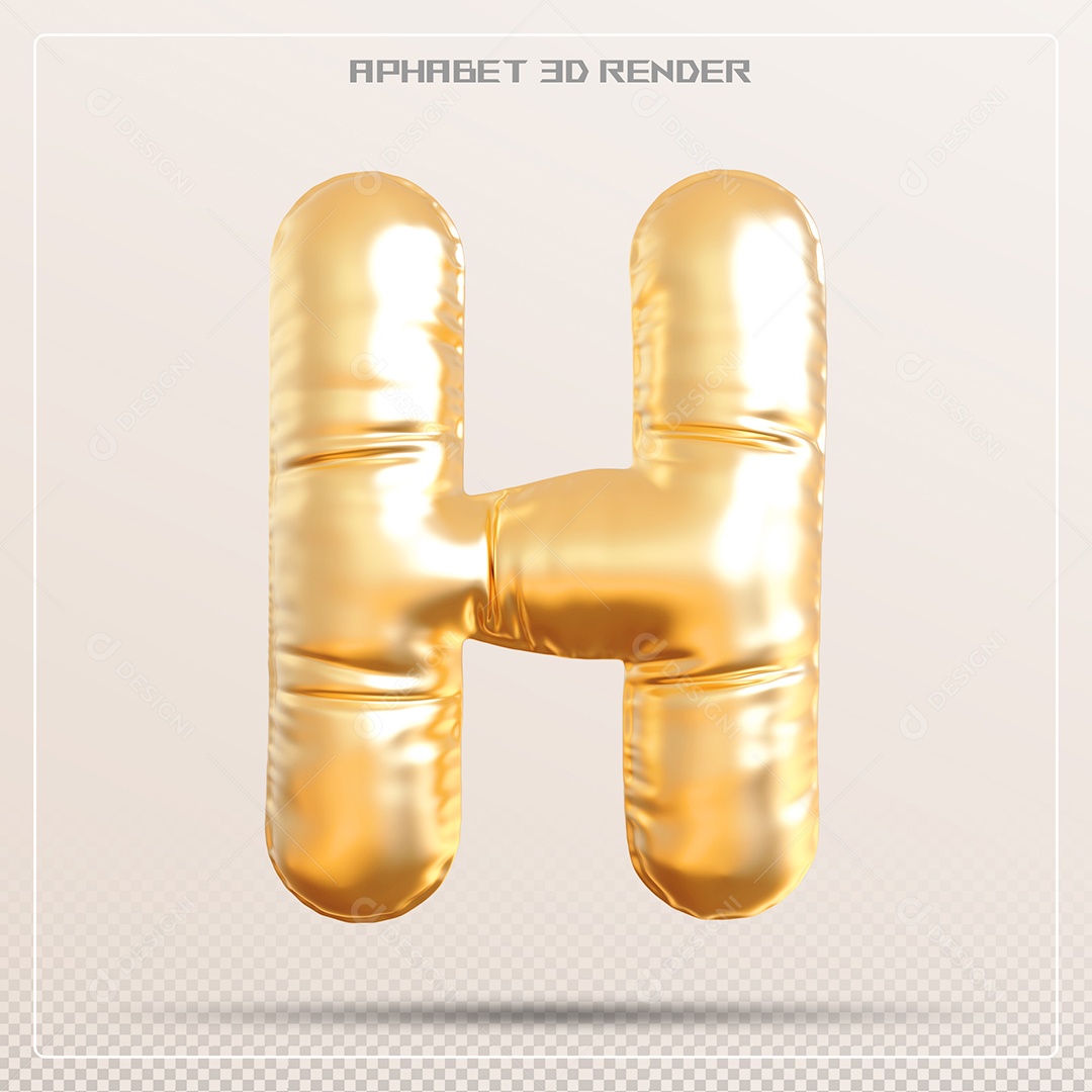 Balão Dourado Letra H Maiúscula Elemento 3D Para Composição PSD