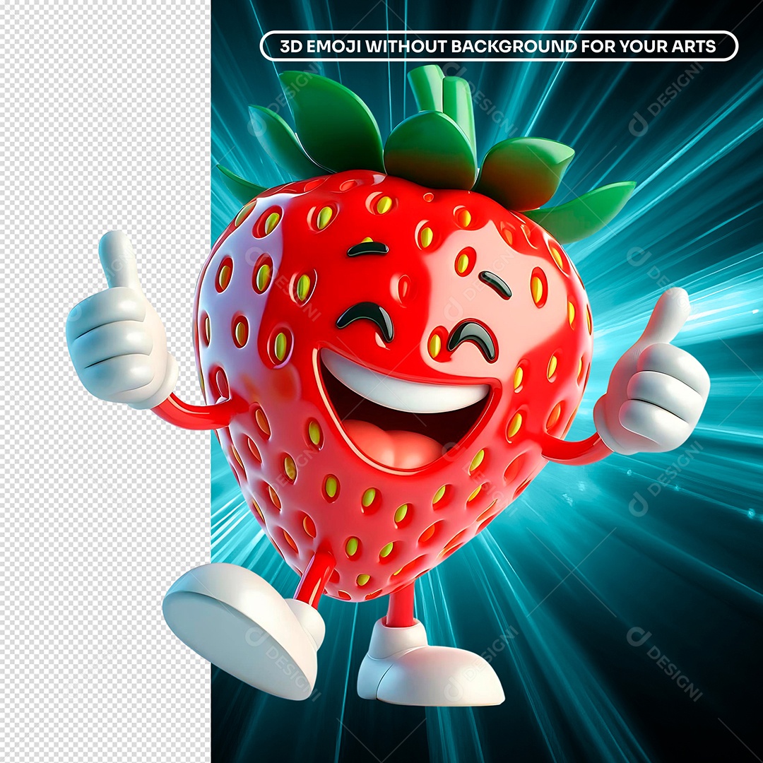 Elemento 3D Personagem Morango para Composição PSD