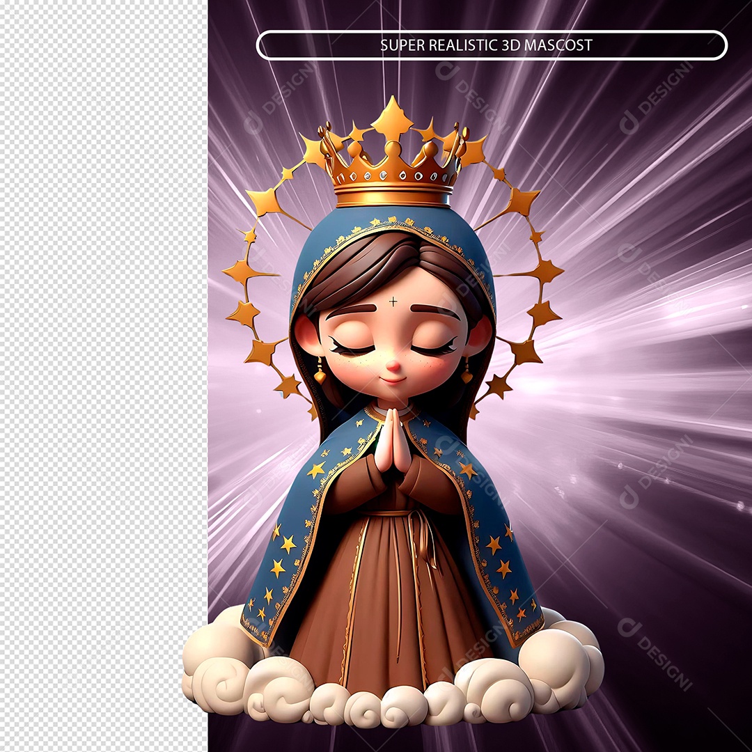 Elemento 3D Personagem Semelhante Nossa Senhora Aparecida para Composição PSD