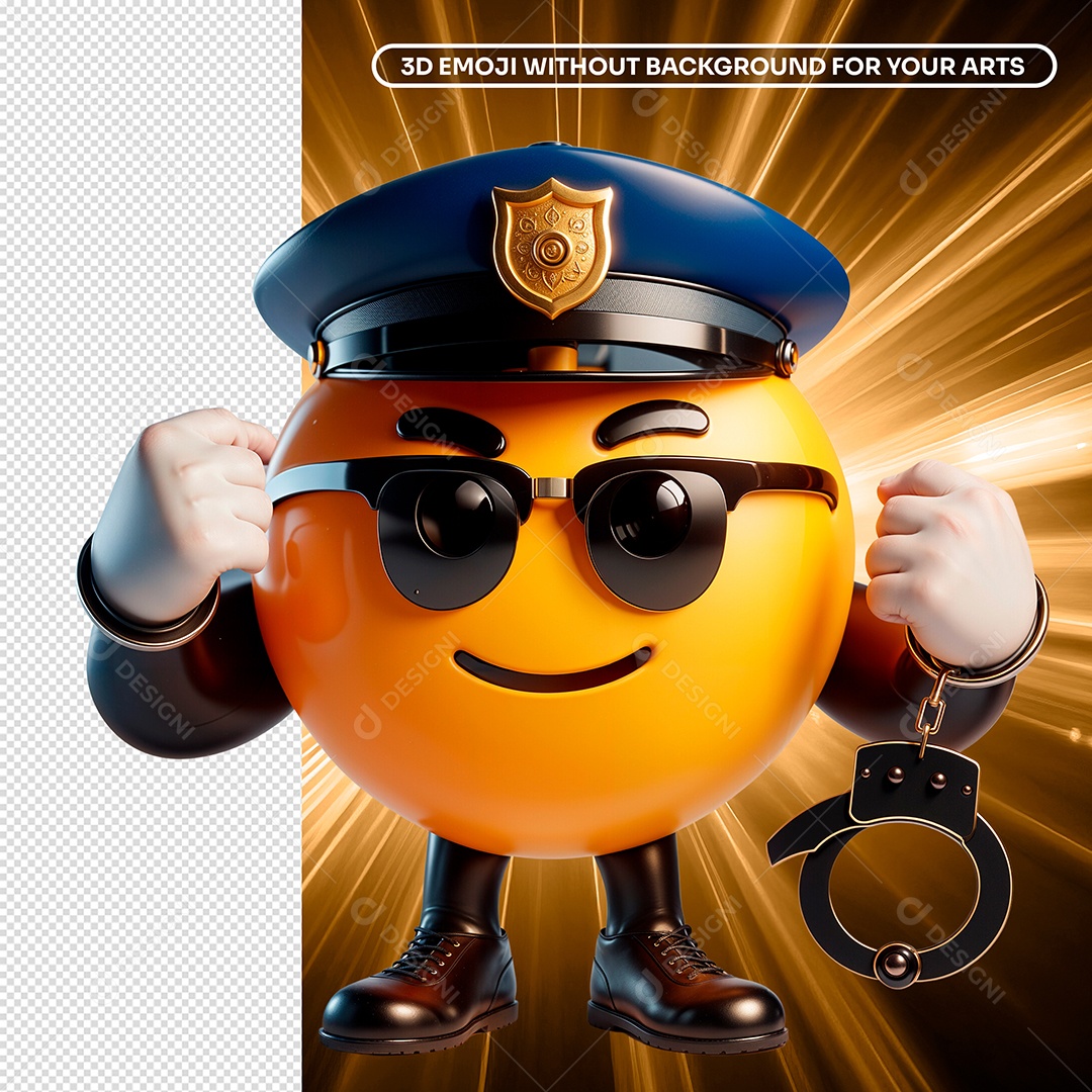 Elemento 3D Emoji Polícial para Composição PSD